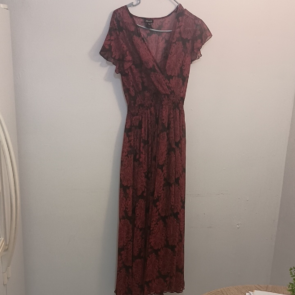 Elegant Black and Red Floral Dress